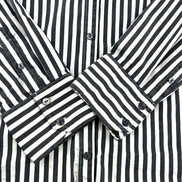 Worthington Blak White Striped Button Down Shirt Womens Size M - Picture 2 of 10
